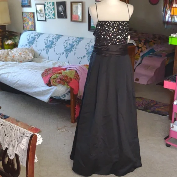 NOS JUMP APPAREL black Tool Sequence Sash Full Length Formal Dress Plus Sz 18W - Picture 3 of 12